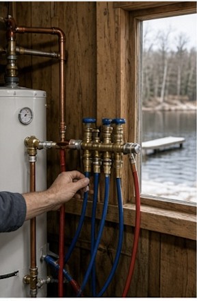 Draining a water heater while winterizing a Lakes Region camp